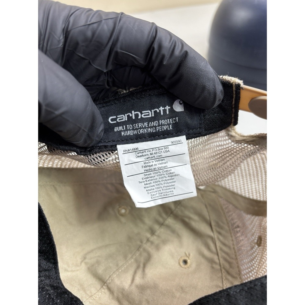 Carhartt Hat Snap-back Baseball Cap Tan Mesh Back Canvas Center Logo Workwear - Picture 7 of 8
